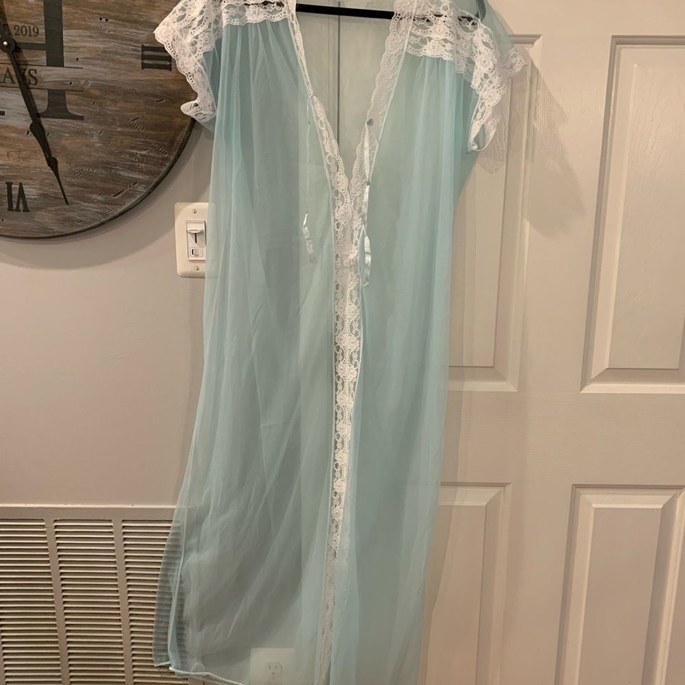 Vintage Sheer Tie Front Peignor Robe OS